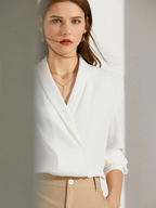 Dame Bluse Chiffonmateriale | Løs Pasform Langærmet Bluse | Asymmetrisk Kant Til Arbejde & Hverdagsbrug | Vanero