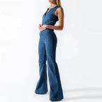 Dame Jumpsuit Denim | Regular Fit Ærmeløs Jumpsuit | Frontlynlås Design til Hverdagsbrug & Weekendaktiviteter | Vanero
