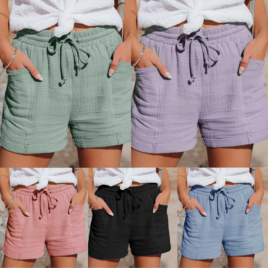 Dameshorts Bomuld | Relaxed Fit Shorts | Elastisk Talje Design til Hverdagsbrug & Fritidsaktiviteter | Vanero
