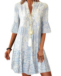Damekjole Tekstilblanding | Regular Fit Minikjole | Boho Print Spaltkrave Design til Hverdagsbrug & Fritidsaktiviteter | Vanero