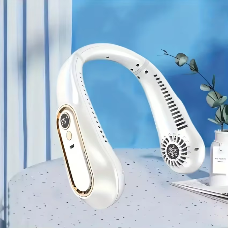 Halsventilator | Bladløs Genopladelig Halsventilator Med Digitalt Display | Håndfri Personlig Køling | Vanero