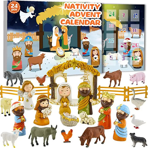Adventskalender | 24-Delt Krybbescene | Jule Nedtælling & Dekoration Sæsonudsmykning | Vanero