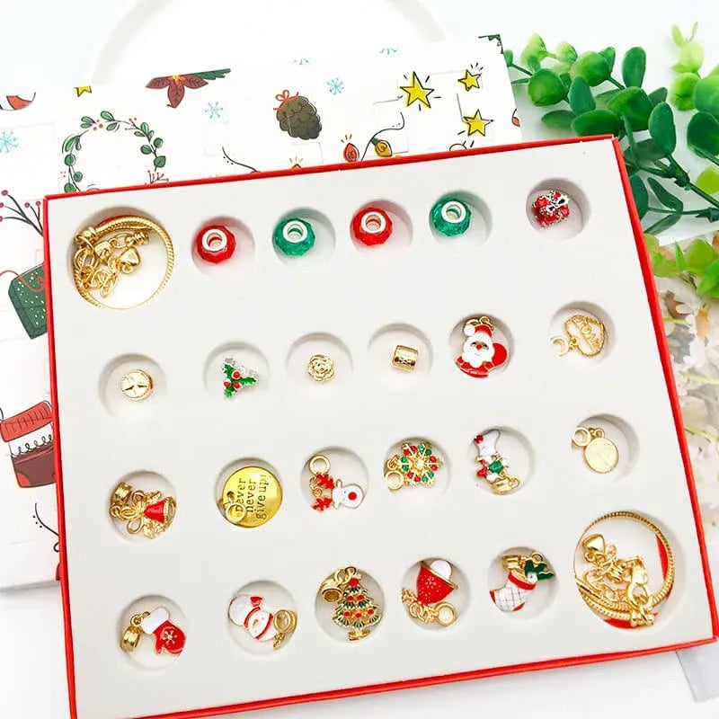 DIY Advent Armbåndssæt Legeringskomponenter | 24 Julecharms Smykkesæt | Julekalender & Smykkefremstilling | Vanero