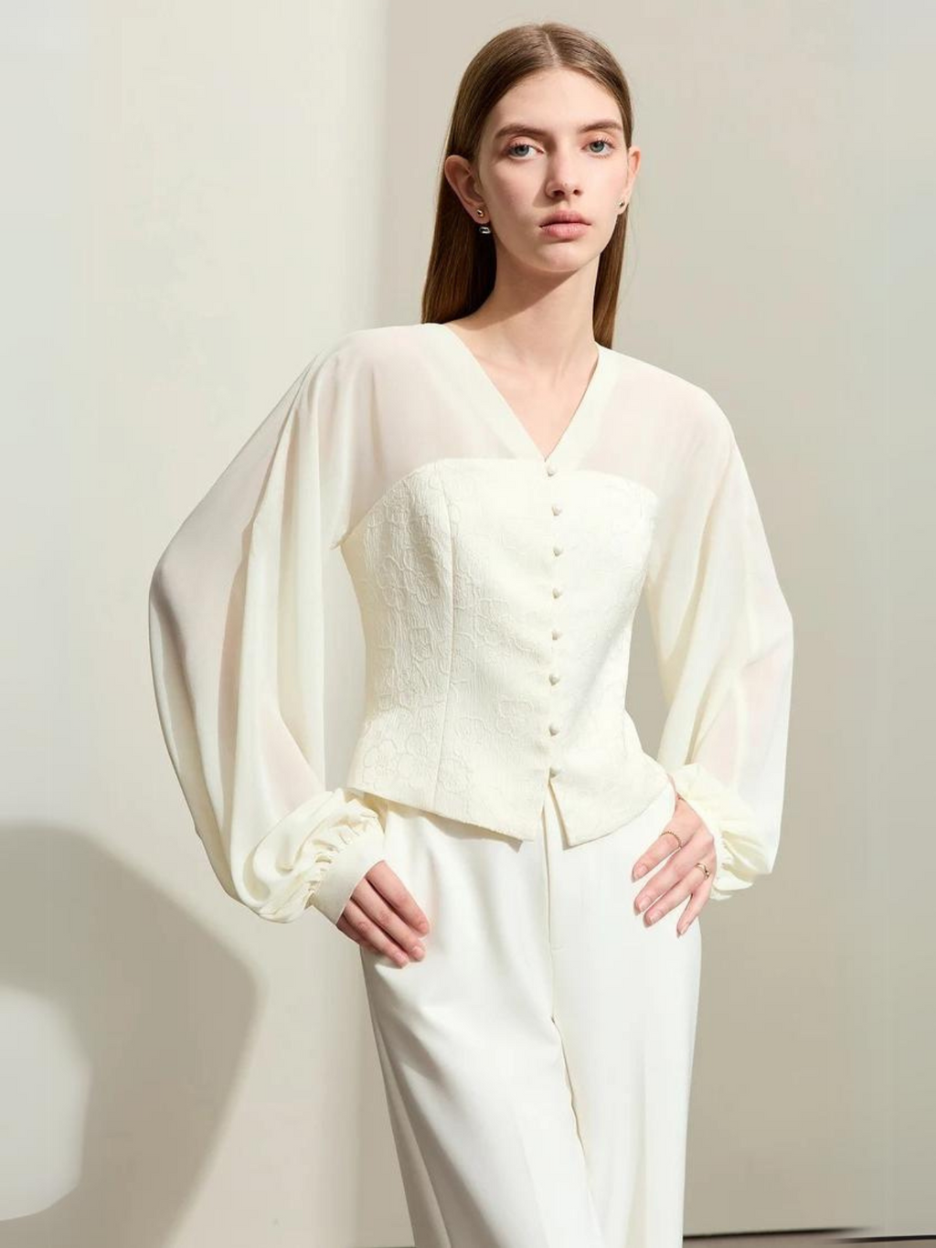 Dame Bluse Polyesterblanding | Løs Pasform Bluse Med Lanterneærmer | Let Design Til Arbejde & Hverdagsbrug | Vanero