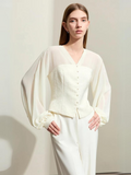 Dame Bluse Polyesterblanding | Løs Pasform Bluse Med Lanterneærmer | Let Design Til Arbejde & Hverdagsbrug | Vanero