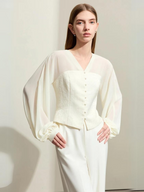 Dame Bluse Polyesterblanding | Løs Pasform Bluse Med Lanterneærmer | Let Design Til Arbejde & Hverdagsbrug | Vanero