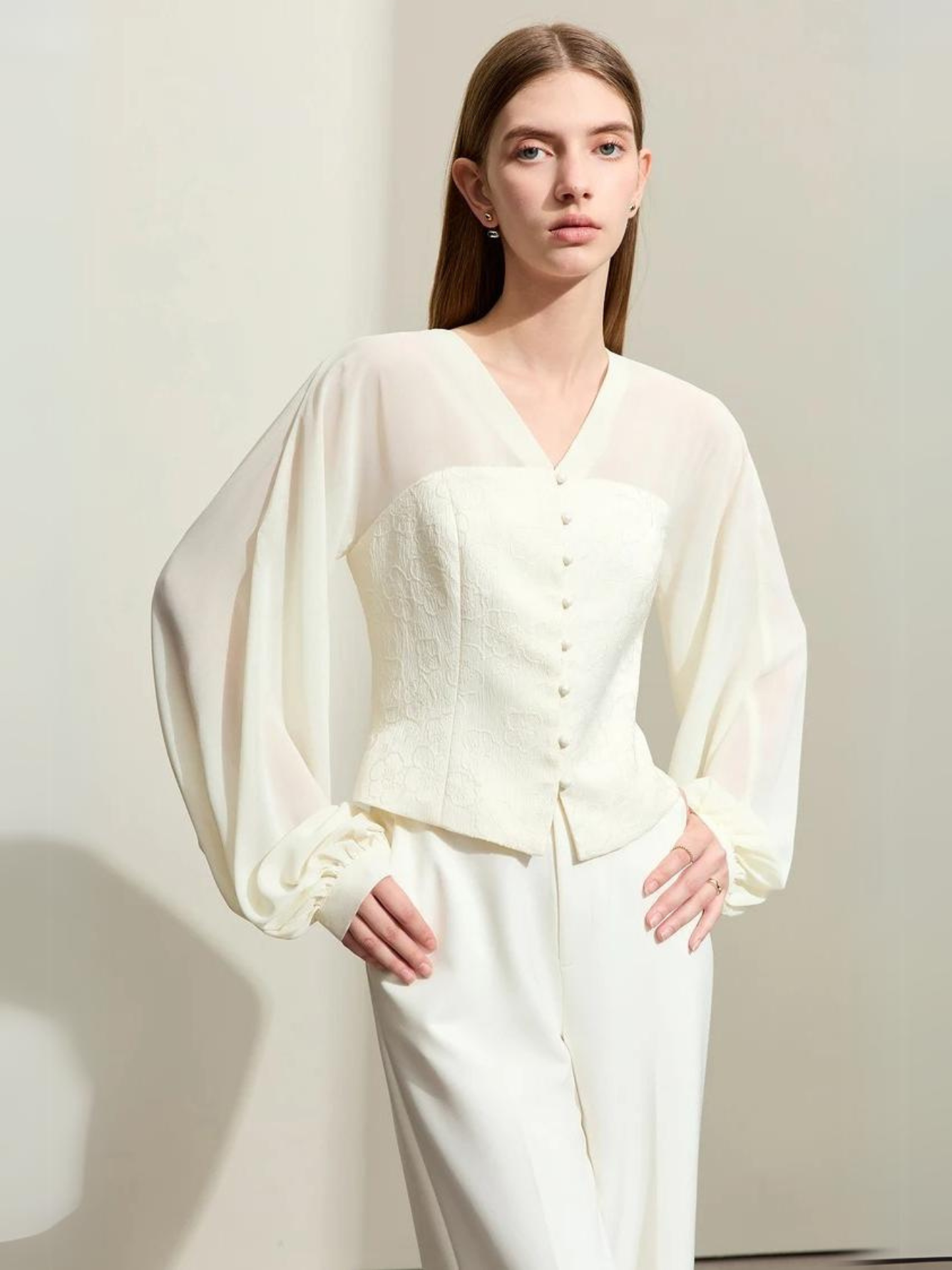 Dame Bluse Polyesterblanding | Løs Pasform Bluse Med Lanterneærmer | Let Design Til Arbejde & Hverdagsbrug | Vanero