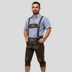 Herre Knælange Læderbukser | Trykte Detaljer Med Sidelommer | Til Oktoberfest & Traditionelle Begivenheder | Vanero