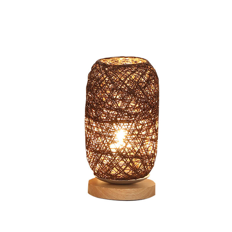 LED Bordlampe Rattan & Træ | Dæmpbar Flettet Kuglelampe | Dekorativ Indendørs Belysning | Vanero