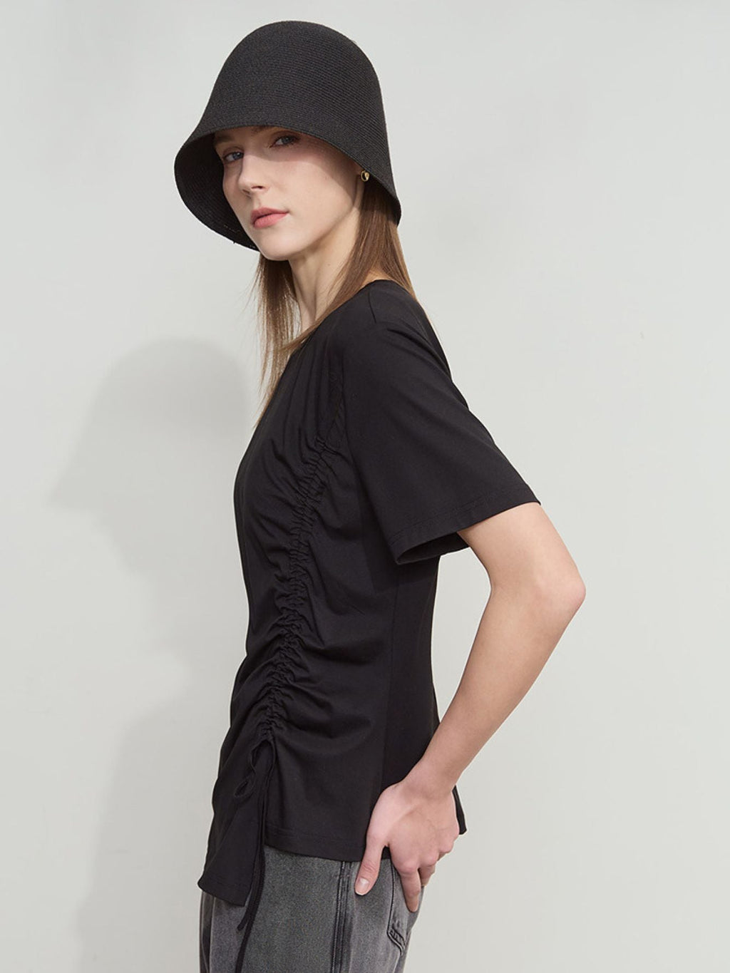 Dame V-Hals Bluse Polyesterblanding | Relaxed Fit Langærmet Top | Justerbar Snøring Til Hverdag & Arbejde | Vanero