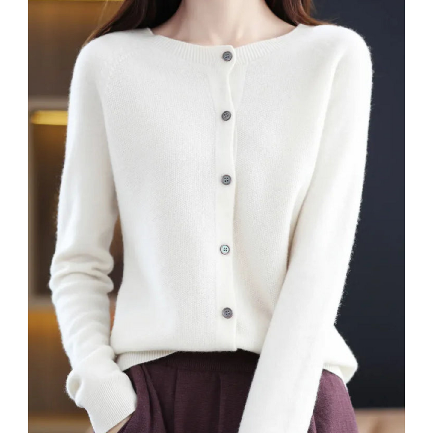 Strikket cardigan | Ren Merinould Damer - O-hals | Vanero