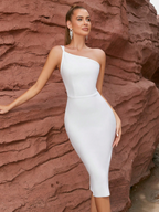 Dame Kjole Rayon Nylon Spandexblanding | Bodycon Pasform Midikjole | Én Skulder Design Til Arrangementer & Aftenbrug | Vanero