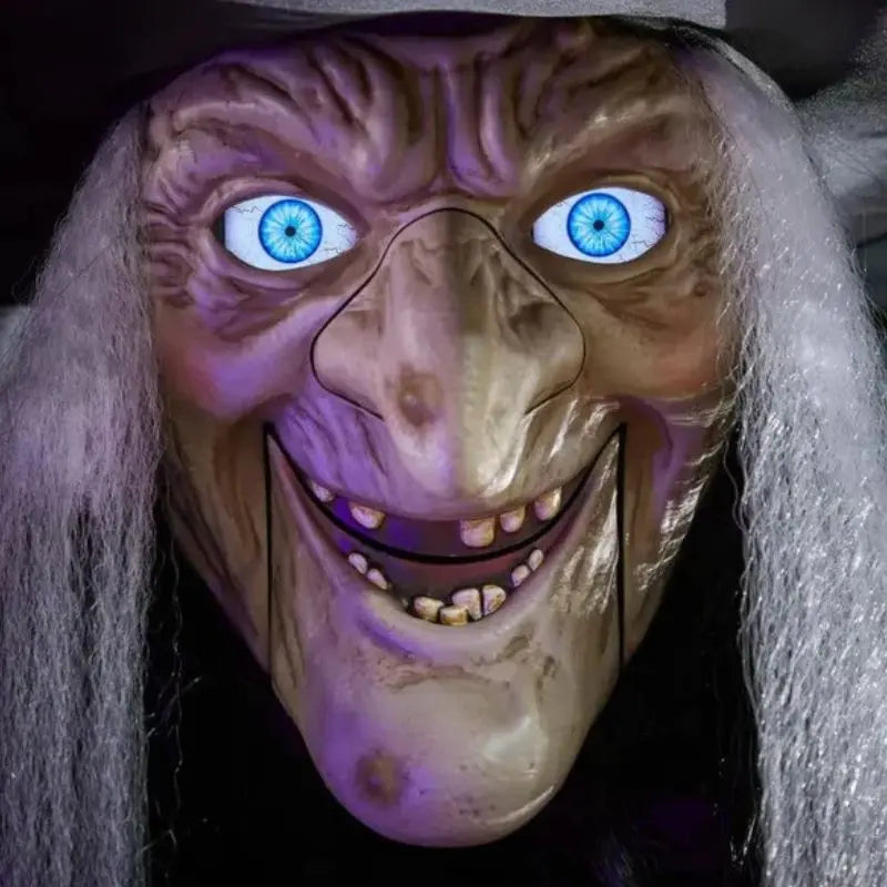 Flyvende Heks Halloween Dekoration | Hængende Heks Med LED-Øjne & Lyd | Til Indendørs & Udendørs Brug | Vanero