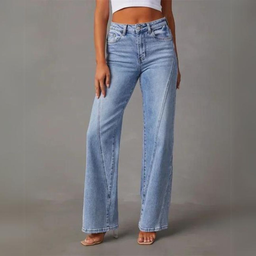 Damejeans | Design Med Høj Talje Udsvinget Bensnit | Hverdagsbrug & Festlige Outfits | Vanero