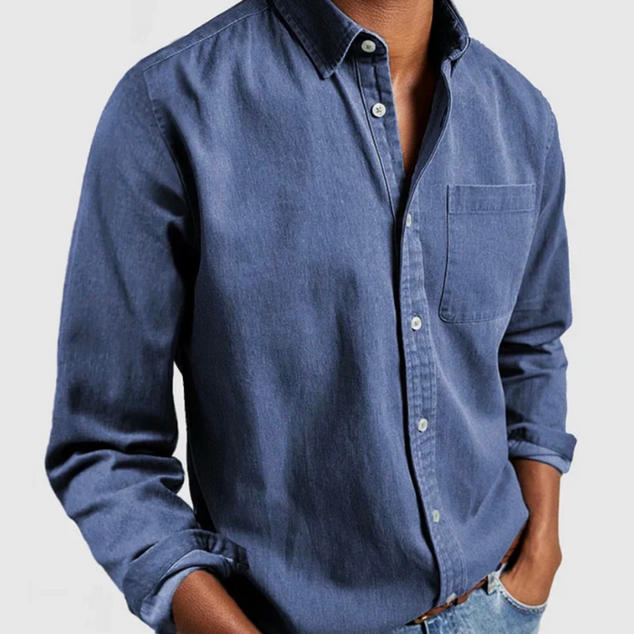 Alexander Bomuldsdenim | Slim & Regular Fit Skjorte | Knaplukning Foran til Hverdagsbrug & Afslappede Aktiviteter | Vanero