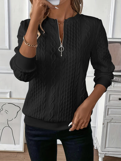 Abrie Sweater | Kabelstrikket sweater med halv lynlås til kvinder l Vanero