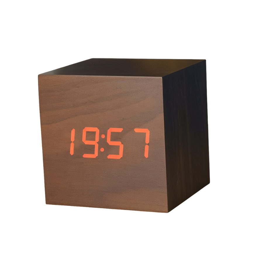 Digitalt Bordur Med Trækonstruktion | LED Display Med Alarm Og Temperaturvisning | Bordur Til Indendørs Brug Med USB Eller Batteri | Vanero