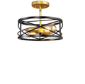 Loftlampe Med Tromleformet Ramme | Sort Metal Semi Flush Konstruktion | LED Belysning Til Stuer Og Spiseområder | Vanero