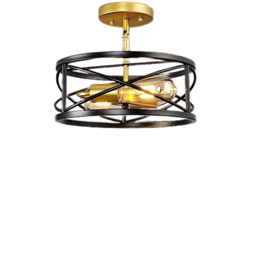 Loftlampe Med Tromleformet Ramme | Sort Metal Semi Flush Konstruktion | LED Belysning Til Stuer Og Spiseområder | Vanero