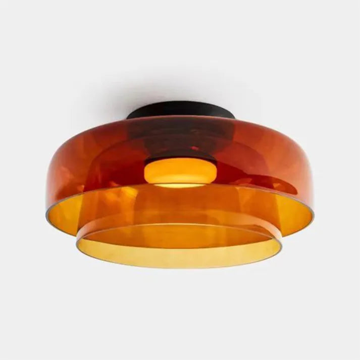 Glas Loftlampe Med Metalkonstruktion | E27 Loftbelysning Til Indendørs Brug | Fås I Ravglas Eller Klart Glas | Vanero