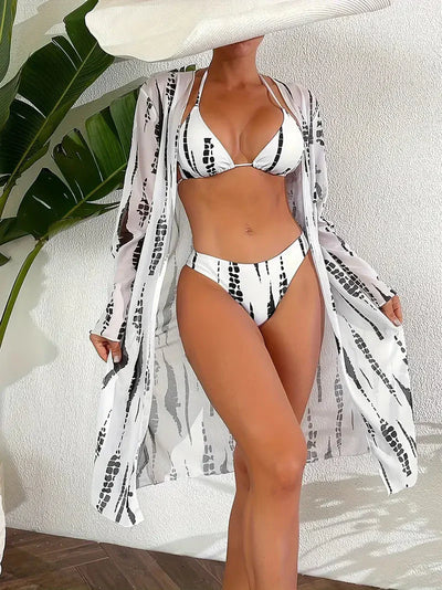 3-delt strandtøj l Trekant, Højt snit, Bikini-sæt l Beach Cover Up l Vanero