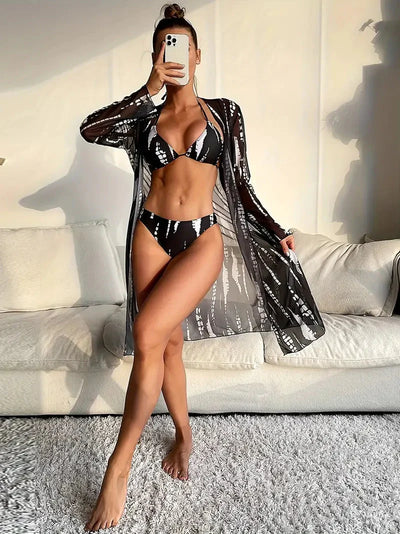 3-delt strandtøj l Trekant, Højt snit, Bikini-sæt l Beach Cover Up l Vanero