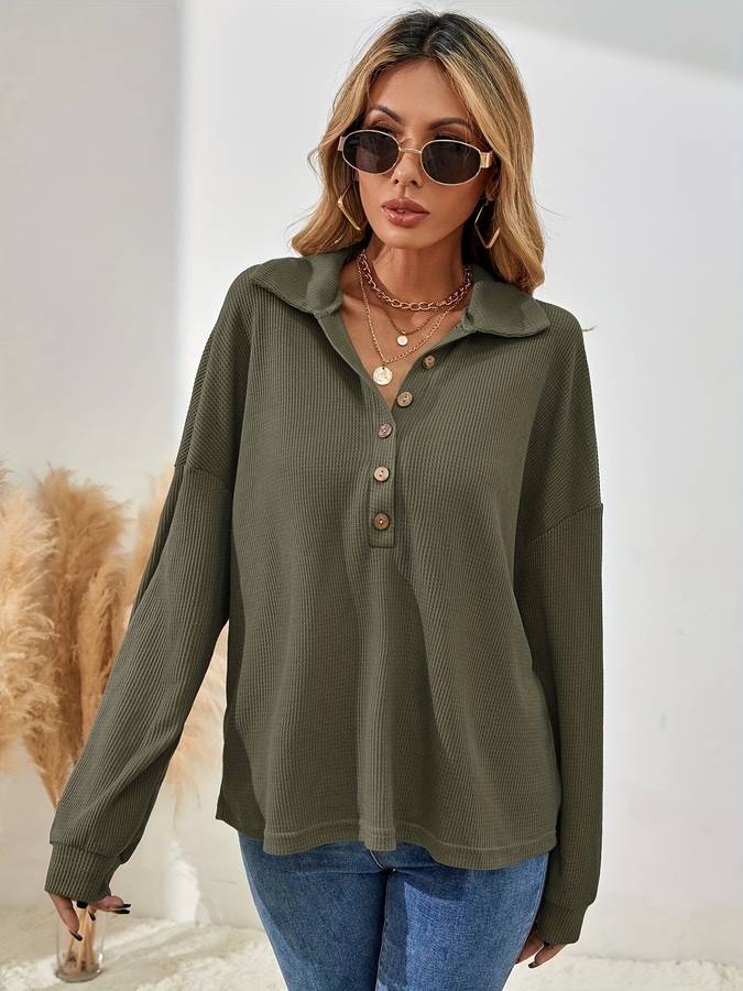 Dame Sweatshirt Tekstilmateriale | Afslappet Pasform Sweatshirt | Knapdetaljer Til Hverdagsbrug & Lag-På-Lag | Vanero
