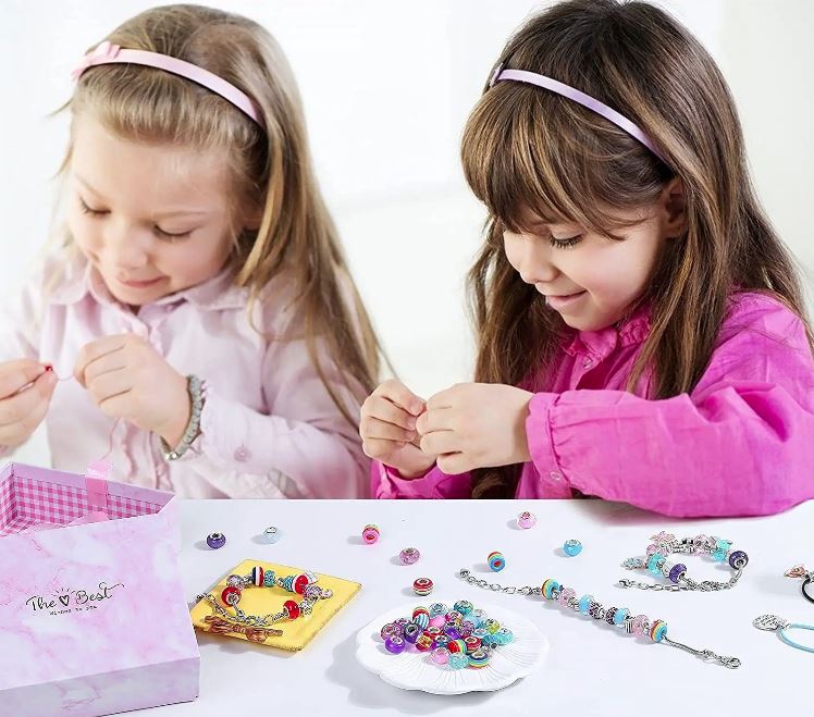 DIY Charm Armbåndssæt Sølvfarvede Komponenter | Justerbart Smykkefremstillingssæt | Perler & Charms Til Kreative Smykkeprojekter | Vanero