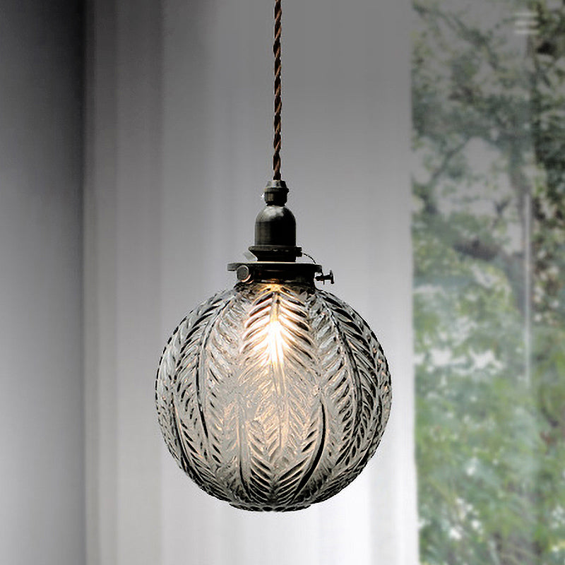 Kolonial Global Pendel Lysarmatur 1 | Hoved Klar/Røg Grå Glas Hængelampe Kit med Fjer Design | Vanero