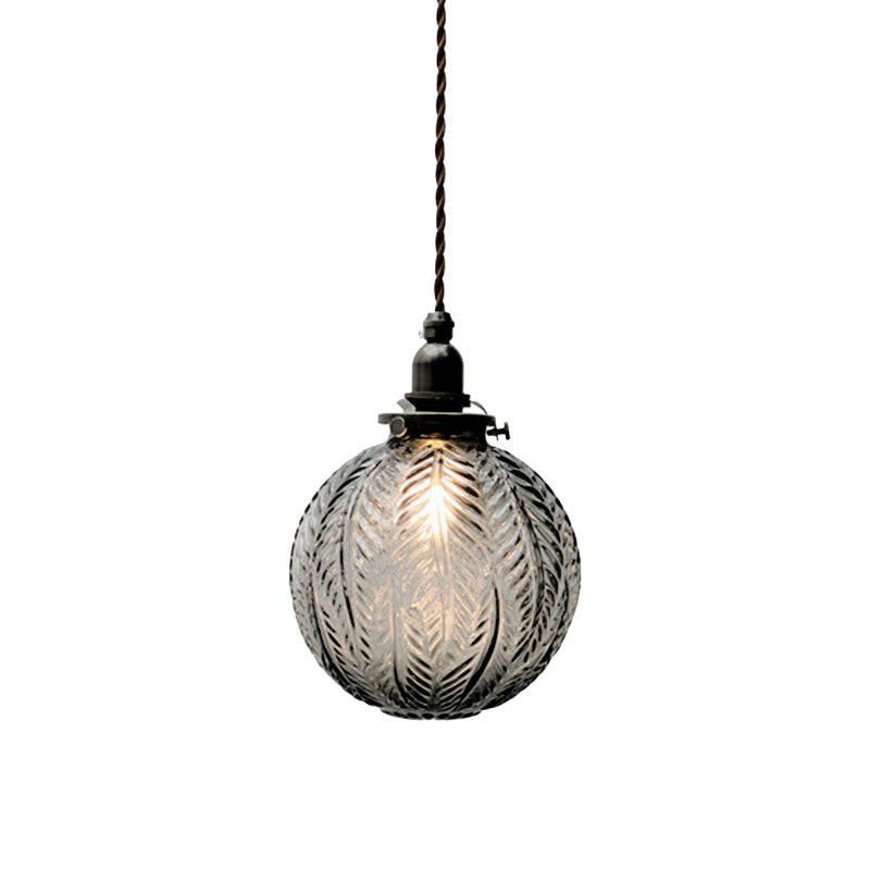 Kolonial Global Pendel Lysarmatur 1 | Hoved Klar/Røg Grå Glas Hængelampe Kit med Fjer Design | Vanero