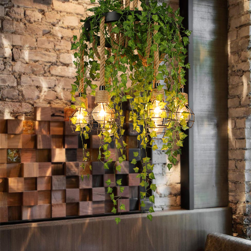 Metal Bare Bulb Pendel Chandelier Antik | 6 Pærer Restaurant Plante Loftophængslampe i Sort | vANERO