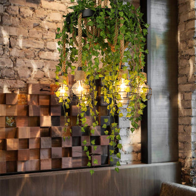 Metal Bare Bulb Pendel Chandelier Antik | 6 Pærer Restaurant Plante Loftophængslampe i Sort | vANERO