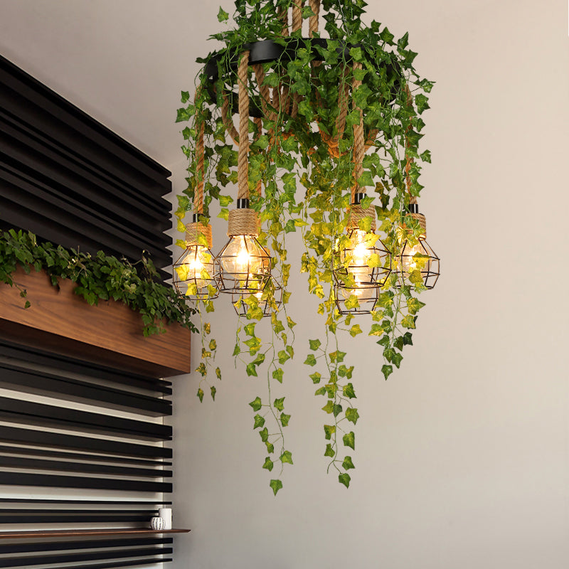 Metal Bare Bulb Pendel Chandelier Antik | 6 Pærer Restaurant Plante Loftophængslampe i Sort | vANERO