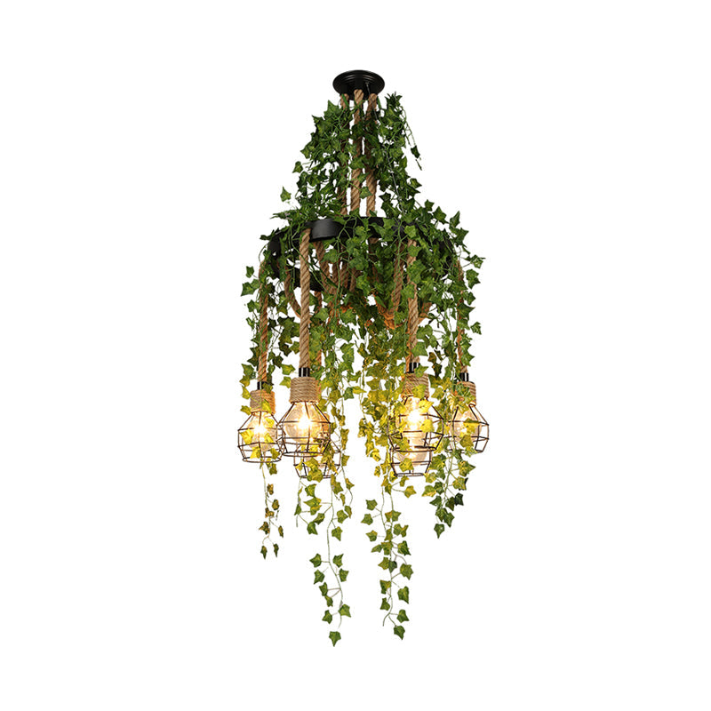 Metal Bare Bulb Pendel Chandelier Antik | 6 Pærer Restaurant Plante Loftophængslampe i Sort | vANERO