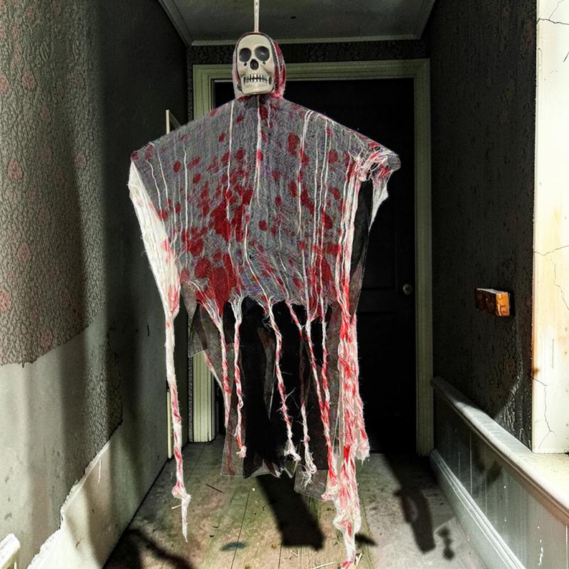 Halloween Hængende Skelet Spøgelsesdekoration | Lysende Plastophæng | Til Indendørs & Overdækket Udendørs Brug | Vanero