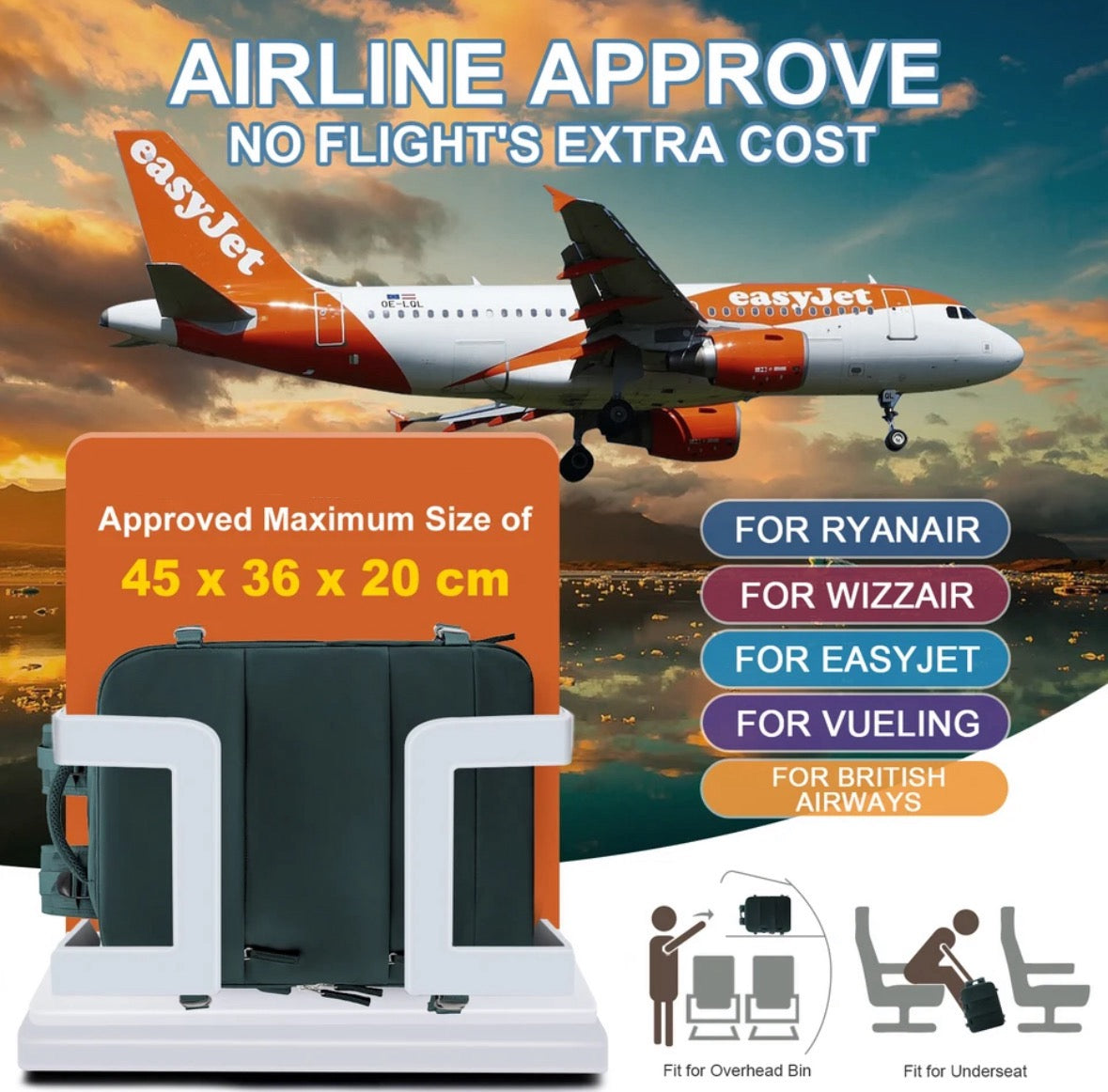 Easyjet Håndbagage | 45x36x20 Rejserygsæk | Vanero