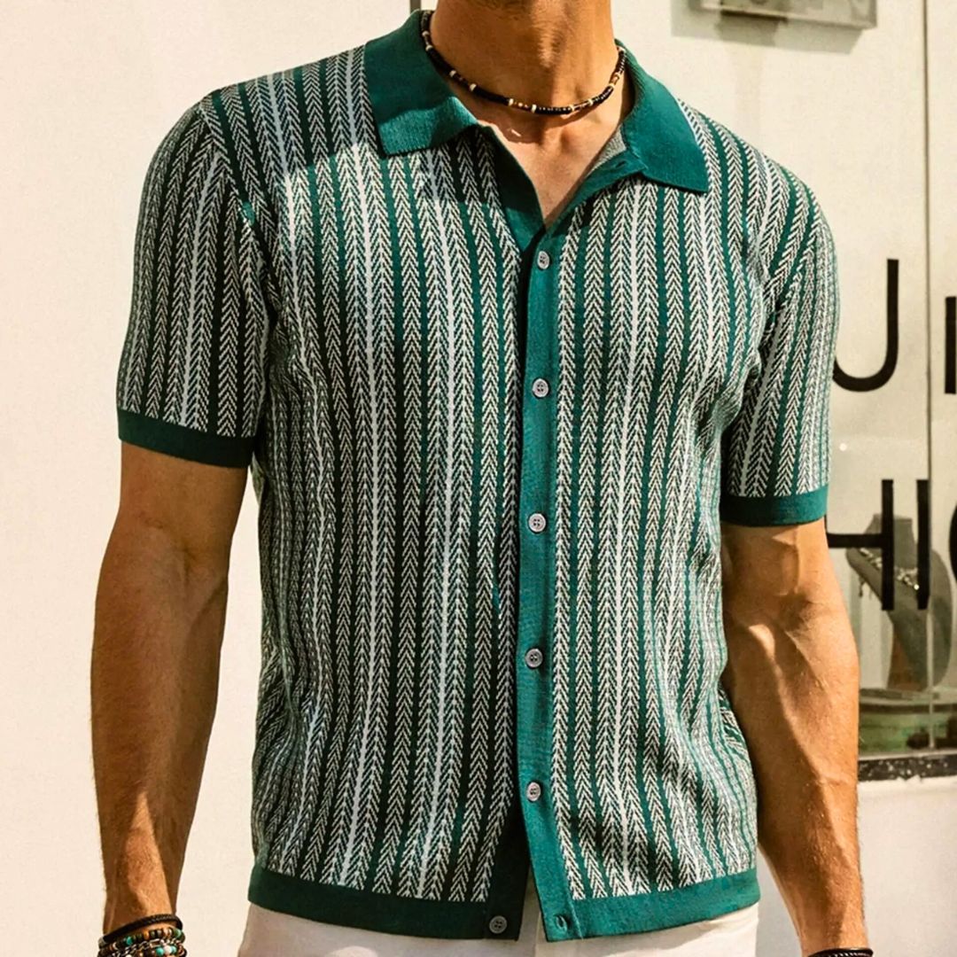 Herre Polo I Materiale | Regular Fit Polo Med Chevronmønster Og Knaplukning | Sommerbrug | Vanero
