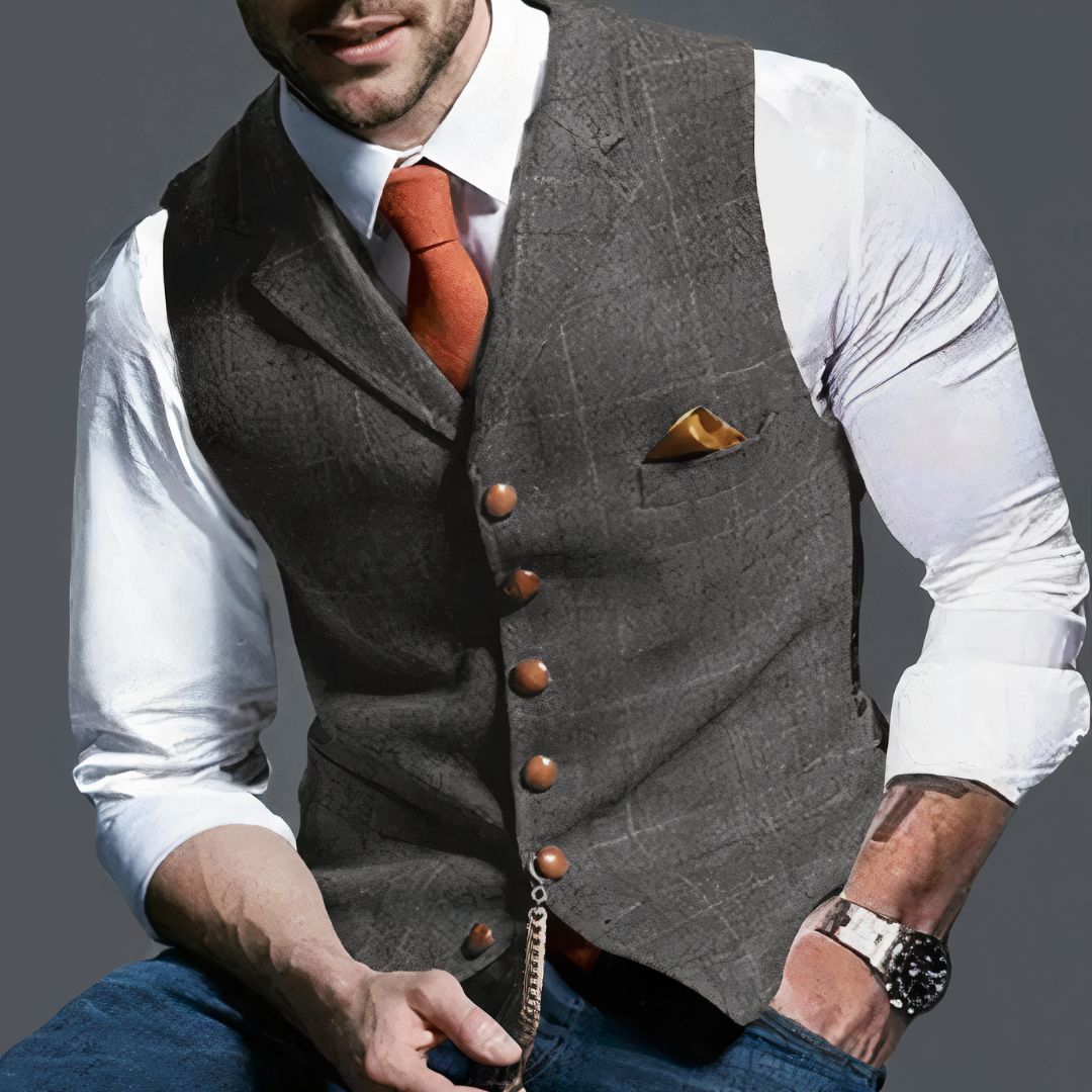 Levi l Klassisk tweed vest med kærv revers l Vanero