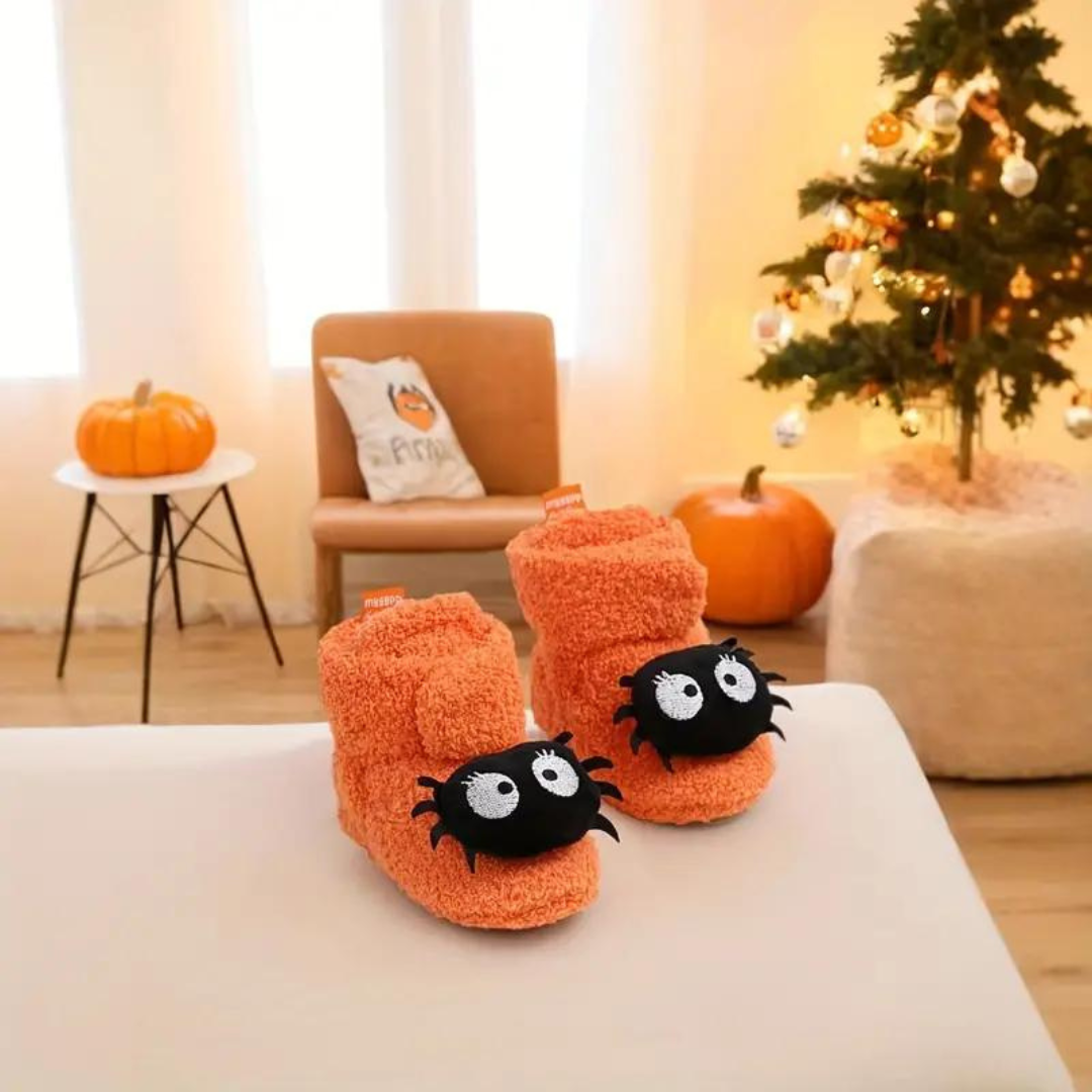 Børne Halloween Sutsko i Fleece | Ankelhøj Slip-On Med Tegneserieprint | Til Indendørs Efterår & Vinter | Vanero