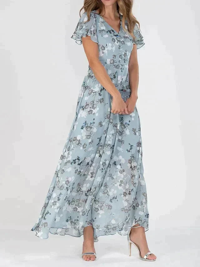 Marit | Stilfuld Blomstret V-Hals Maxi Kjole l Vanero
