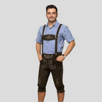 Herre Knælange Læderbukser | Trykte Detaljer Med Sidelommer | Til Oktoberfest & Traditionelle Begivenheder | Vanero
