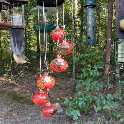 ChimeFeeder | Mundblæst Glas Kolibrifoder med Vindklokke | Vanero