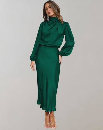 Marie | Stilfuld Satin Maxi Kjole l Vanero