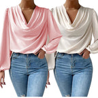 Dame Bluse 100% Viskose | Almindelig Pasform V-Hals Bluse | Abstrakt Mønster Til Hverdag & Arrangementer | Vanero