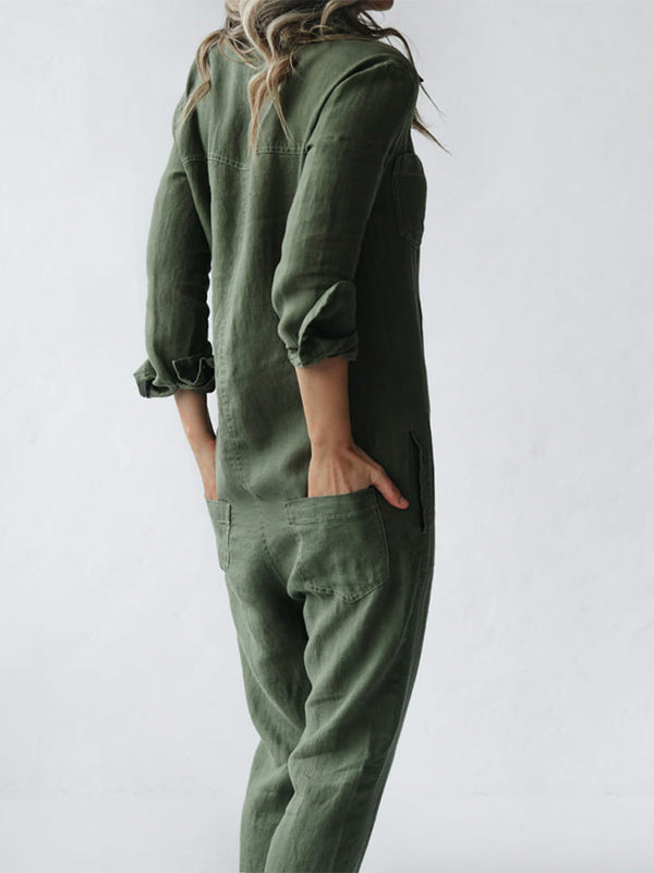 Dame Jumpsuit Bomuld | Relaxed Fit Jumpsuit | Multi-Lomme Design til Hverdagsbrug & Fritidsaktiviteter | Vanero