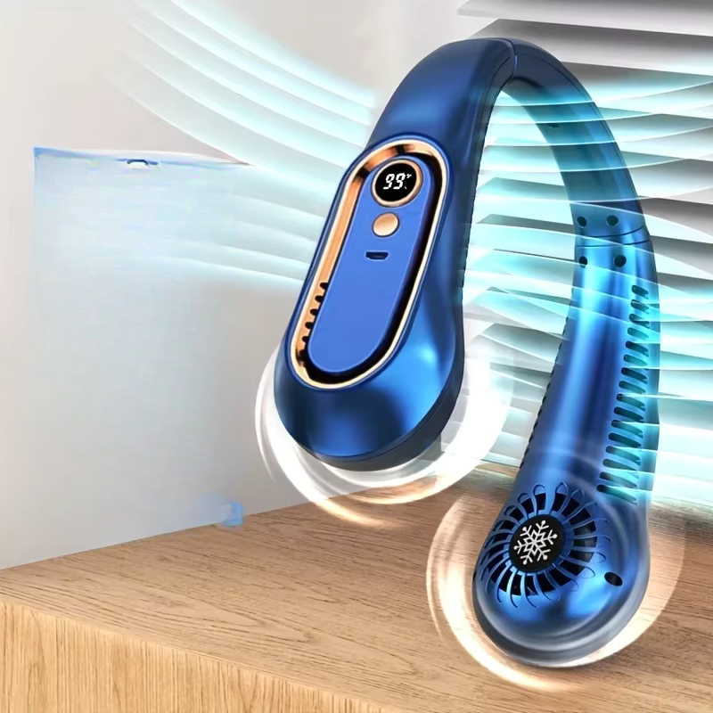 Halsventilator | Bladløs Genopladelig Halsventilator Med Digitalt Display | Håndfri Personlig Køling | Vanero