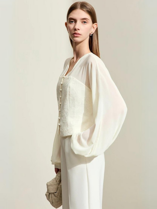 Dame Bluse Polyesterblanding | Løs Pasform Bluse Med Lanterneærmer | Let Design Til Arbejde & Hverdagsbrug | Vanero