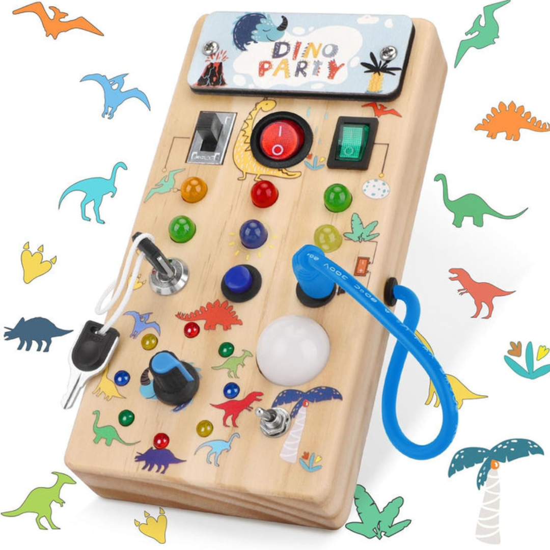 Montessori | Træ Aktivitetsbræt med 8 LED Kontakter - Sanselegetøj & Rejselegetøj (1+ År) | Vanero