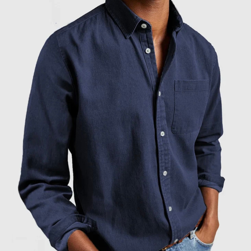 Alexander Bomuldsdenim | Slim & Regular Fit Skjorte | Knaplukning Foran til Hverdagsbrug & Afslappede Aktiviteter | Vanero