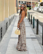 Dame Kjole Let Tekstilmateriale | Afslappet Pasform Maxikjole | Halterneck Leopardprint Til Sommer & Arrangementer | Vanero
